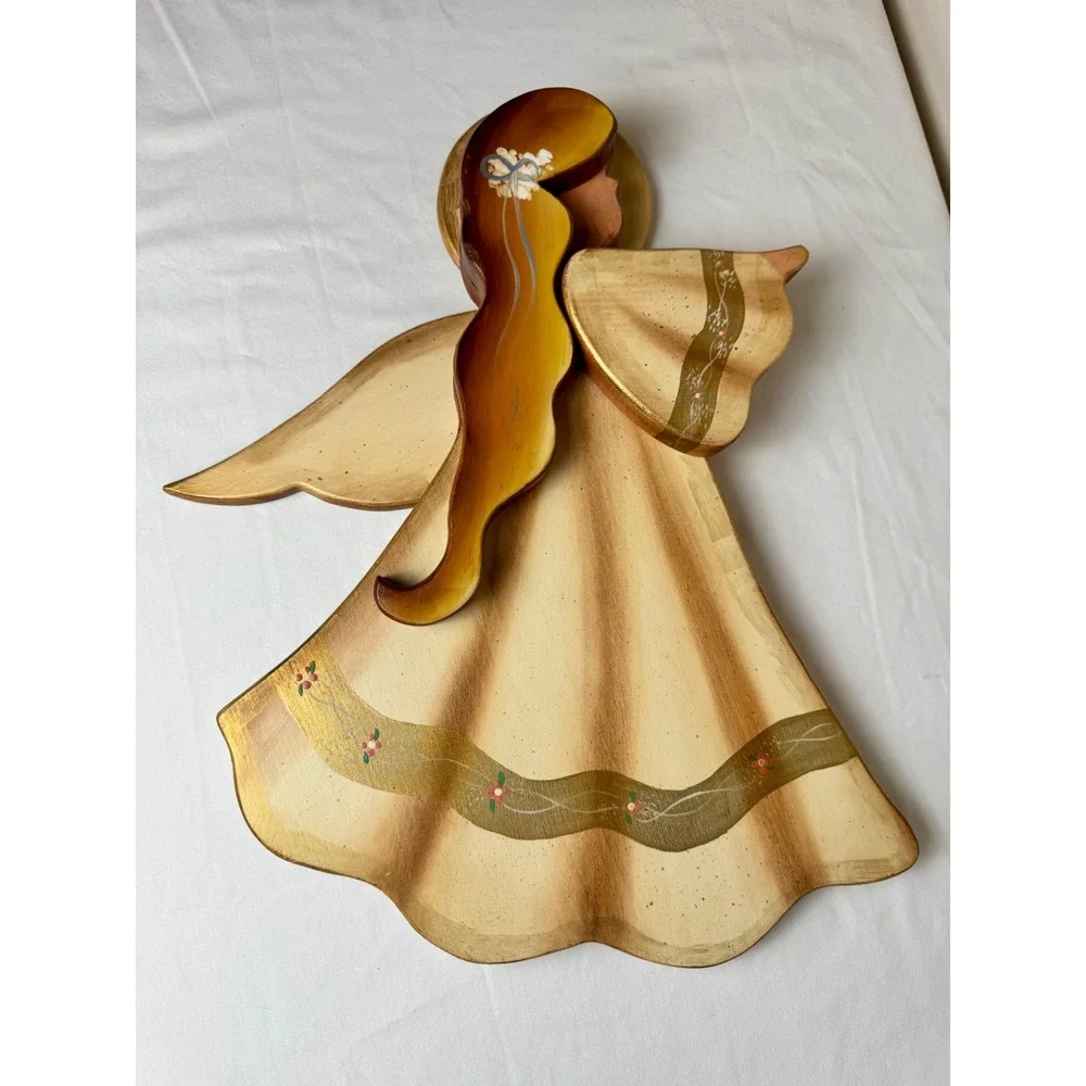 Vintage‎ Hand Painted Wood Angel Wall Hanging Countrycore Cottagecore Decor 17in